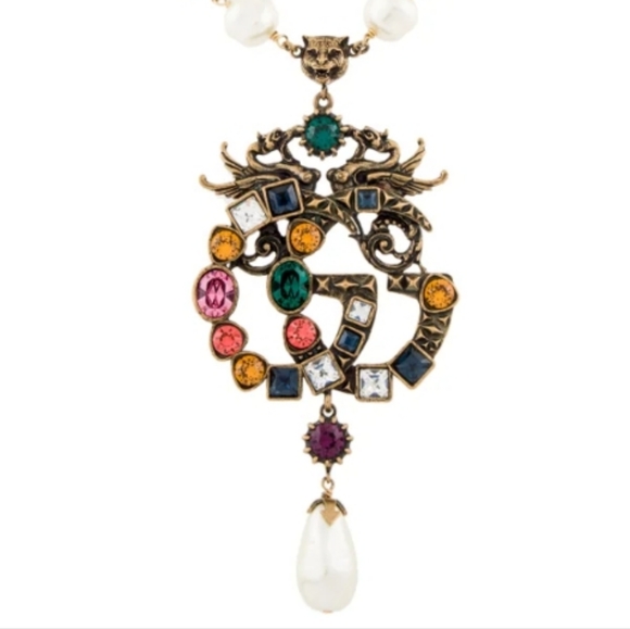 Gucci Crystal Pearl Marmont Dragon  Necklace - Picture 3 of 5